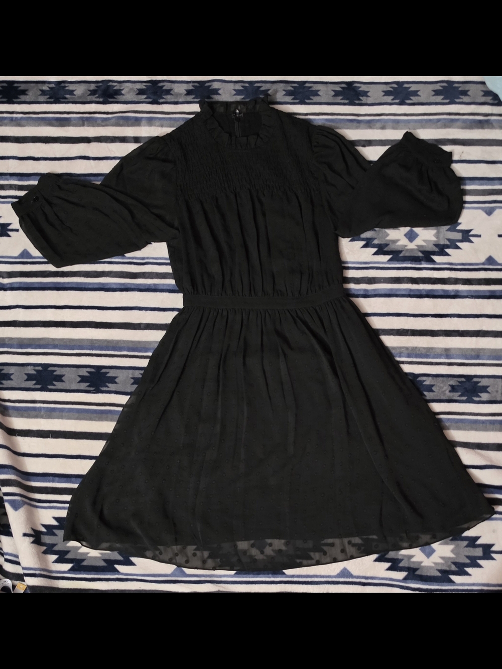 Black Smocked Bodice Puff Sleeve Midi Dress